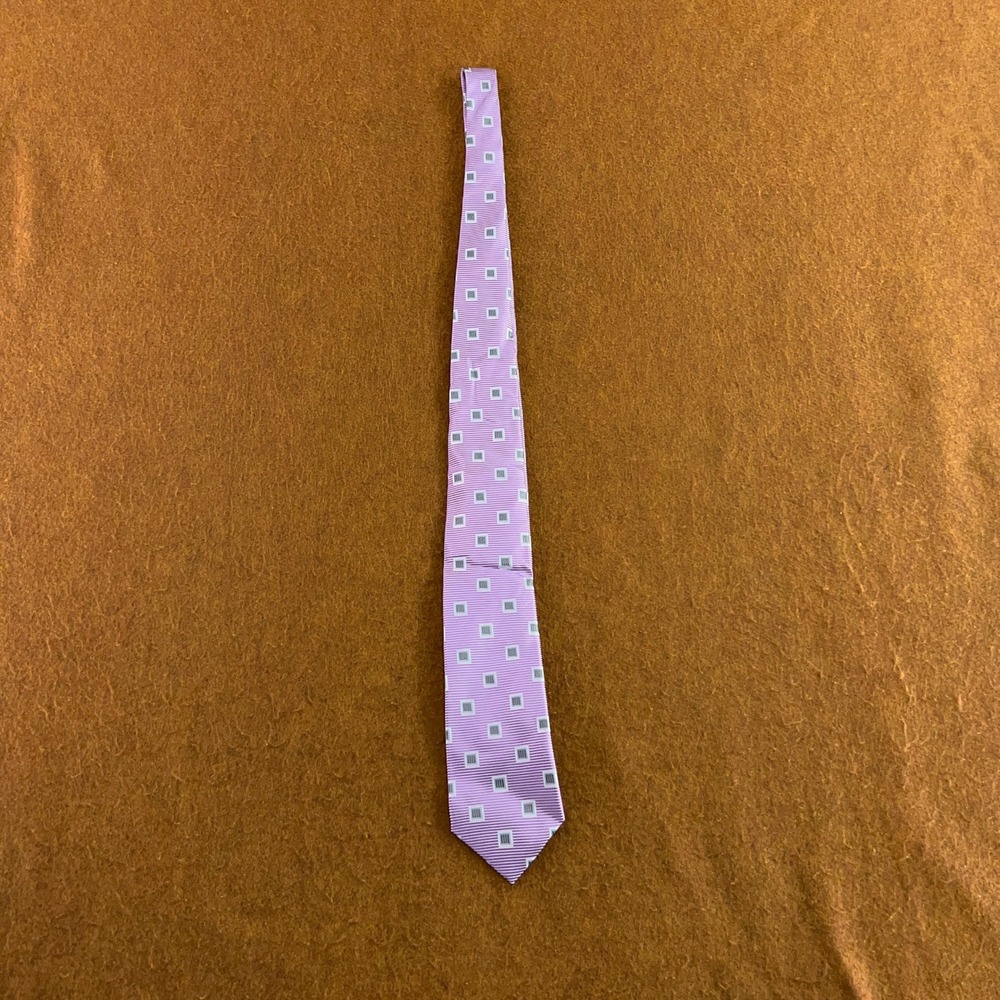Robert Jensen Mens OS Lavender Geometric Square Silk Hand Sewn Italy Necktie New